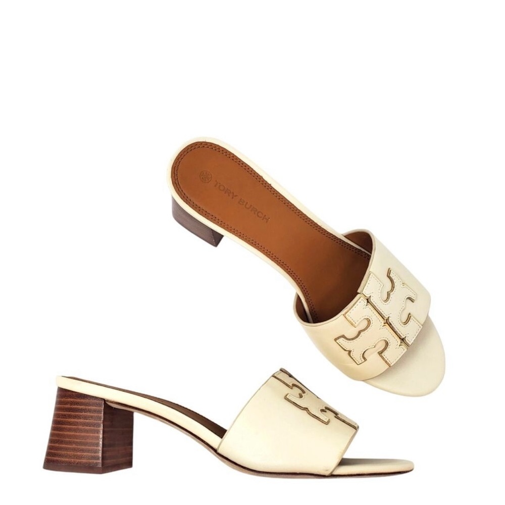 Tory Burch Ines 55MM Slide Heeled Sandals
Leather new cream gold size 9.5